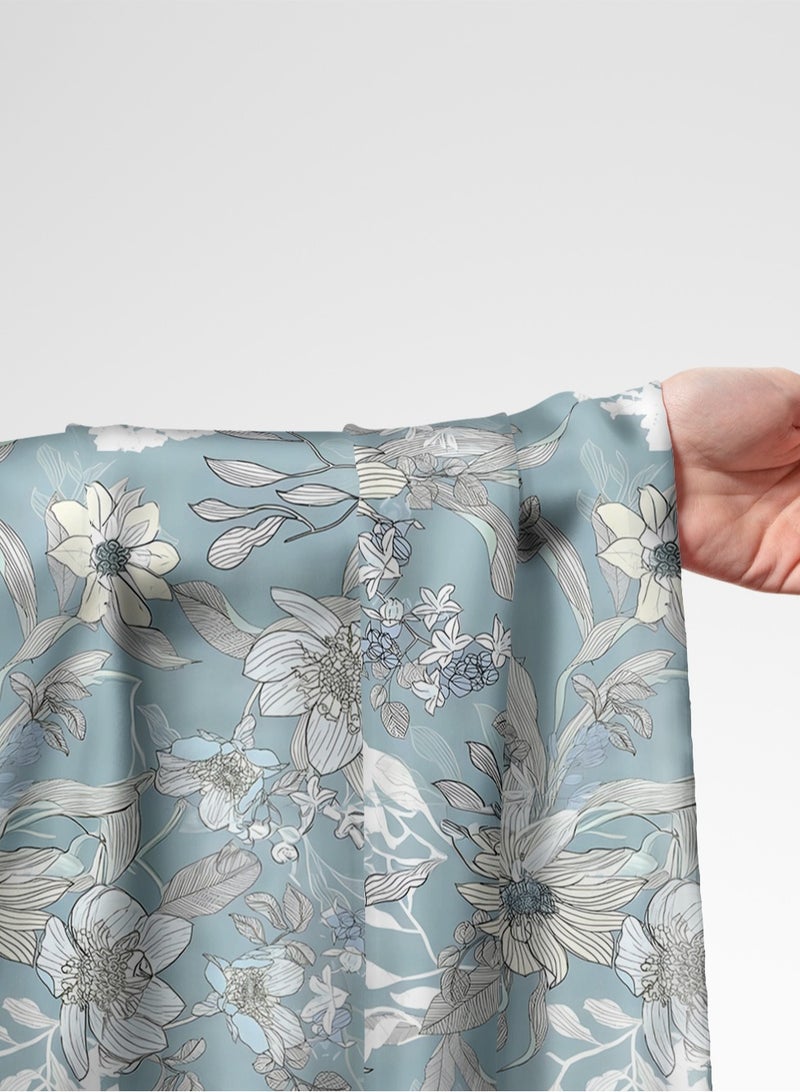 Vellato Al Lail Aramny Silk Fabric By The Yard Blue Beige Floral Design Jalabiya Makhweer Dressmaking 58 Inches Width - Image 1