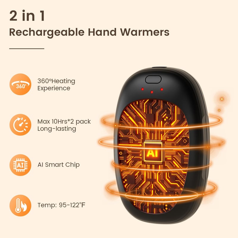 infray Hand Warmers Rechargeable, 2 Pack Electric Hand Warmer Reusable USB Pocket Warmer, 3 Settings Heated Portable AI Handwarmer Great Gifts for Christmas, Outdoor, Golf, Hunting (Gray) - Image 2
