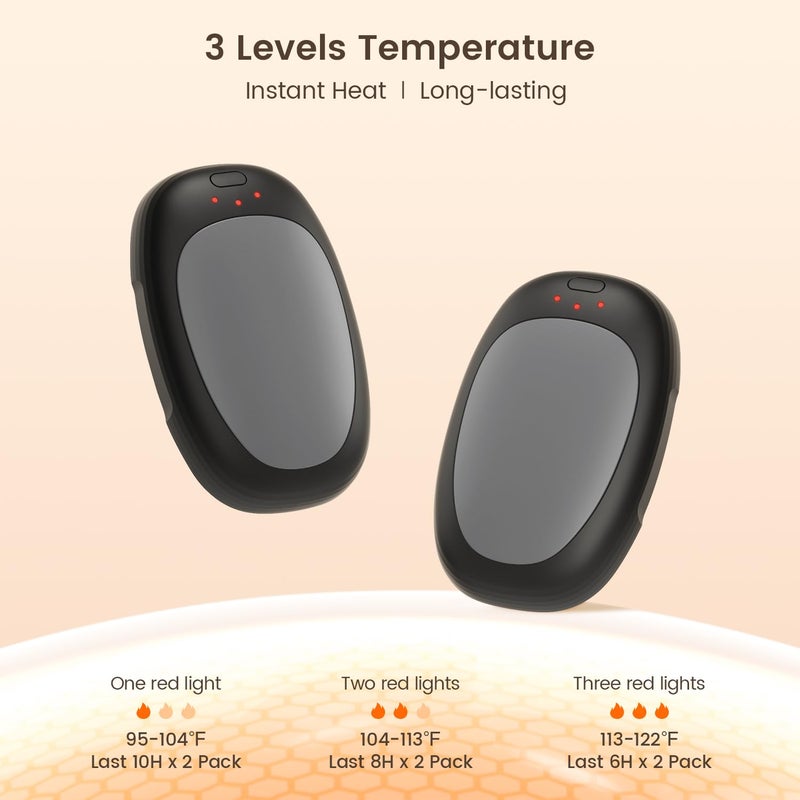 infray Hand Warmers Rechargeable, 2 Pack Electric Hand Warmer Reusable USB Pocket Warmer, 3 Settings Heated Portable AI Handwarmer Great Gifts for Christmas, Outdoor, Golf, Hunting (Gray) - Image 3