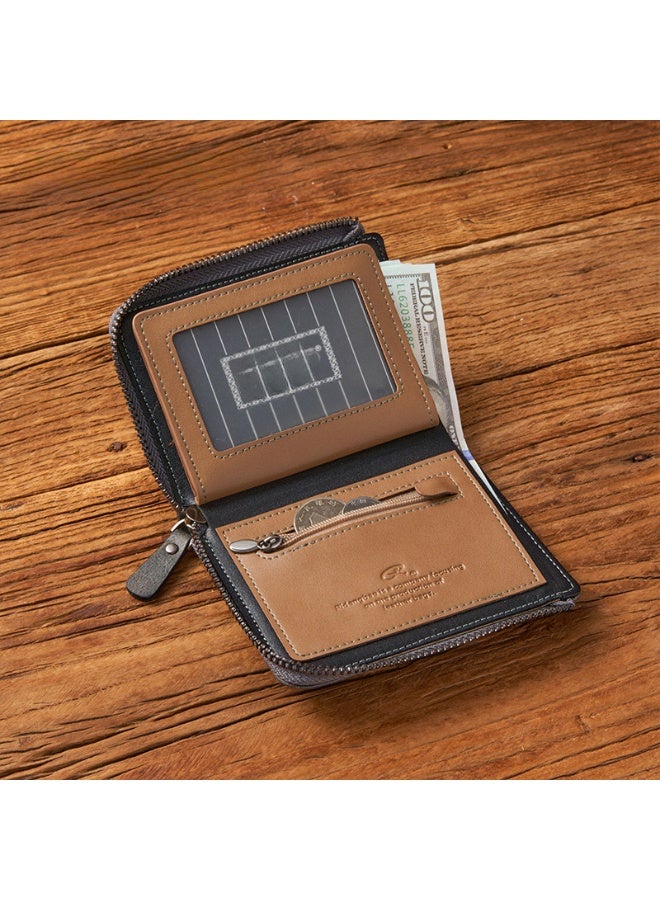 محفظة رجالية جلدية قصيرة بسحاب متعددة الوظائف وحامل بطاقات عصري - Image 3