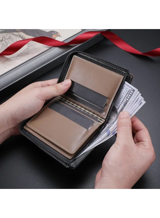 محفظة رجالية جلدية قصيرة بسحاب متعددة الوظائف وحامل بطاقات عصري - Image 4