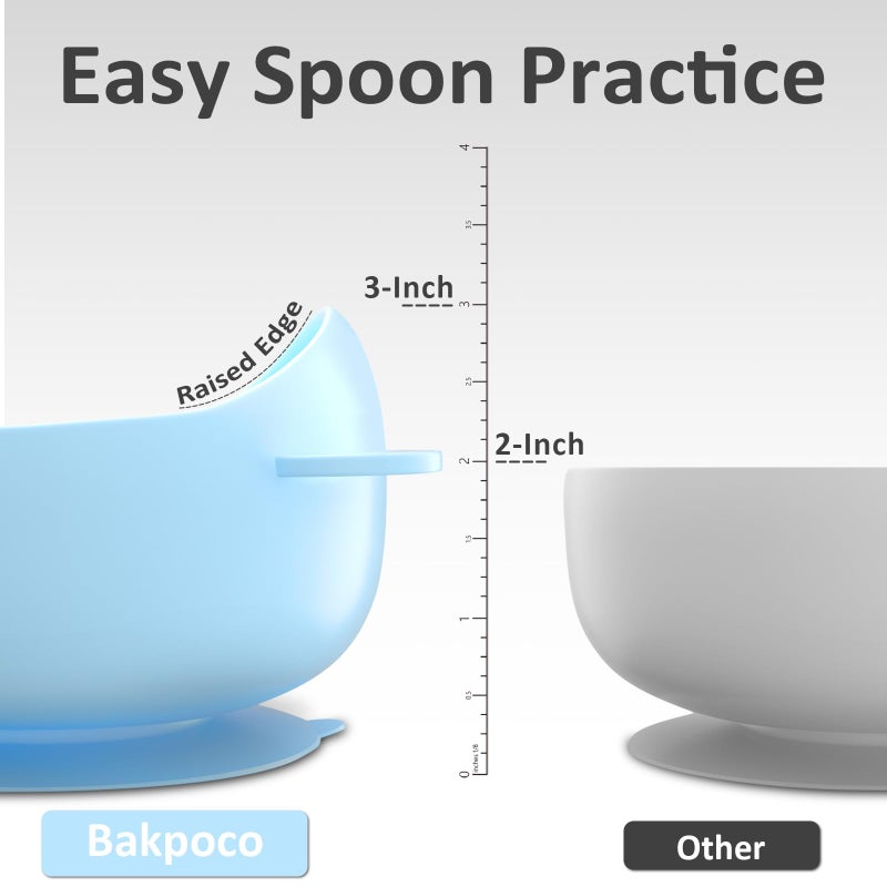 Bakpoco Stainless Steel Baby Bowls with Suction, 2-in-1 SUS304 Toddlers Bowl & Removable Silicone Suction Kids Bowl, Anti Scald Non Toxic Snack Container for Baby Food Feeding, 4 Colors Set - Image 3