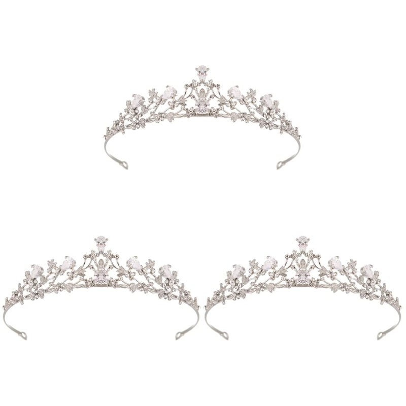 cheekyglo 3pcs Bridal Party for Alloy Hoop Women K Hair Banquet White Exquisite Elegant Wedding Tiara Zircon Birthday Headdress Accessory - Image 1