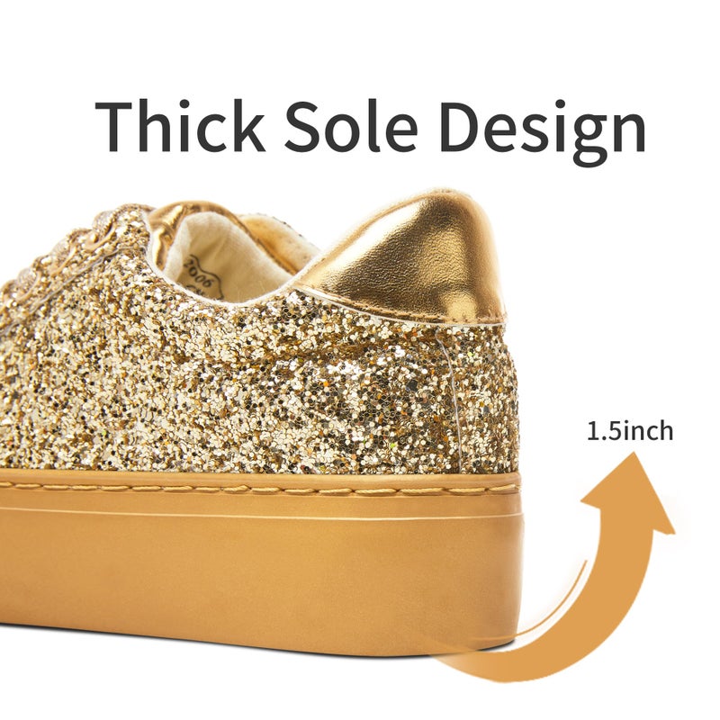 Jeekopeg Glitter Platform Sneakers Women Casual Sequin Sparkly Shoes Bling Thick Sole Walking Shoes Shiny Sequin Wedding Sneakers for Lady(Gold Glitter,US8) - Image 5