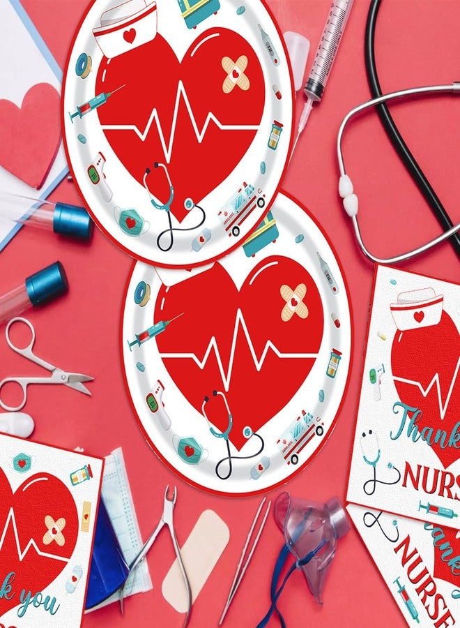 AUOCATTAIL 24 Pcs Nurses Paper Plates Graduation Nurse Party Decorations 7" Thank You Nurse Disposable Tableware Congrats Grad Dessert Plates for Doctors Day Nursing Week School Office Party Supplies - Image 3