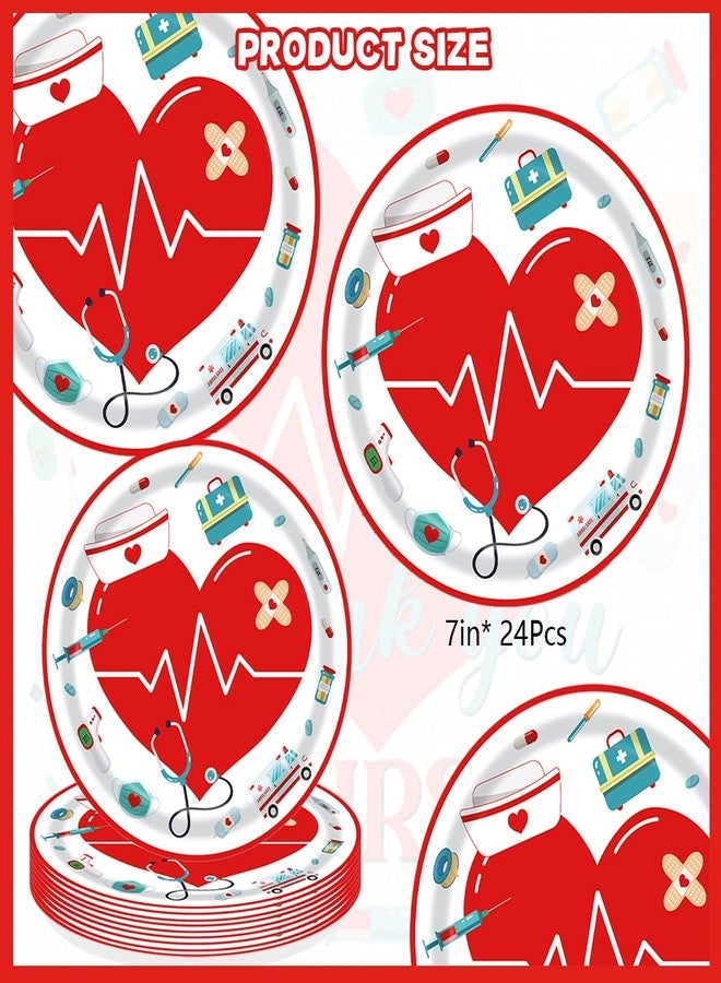 AUOCATTAIL 24 Pcs Nurses Paper Plates Graduation Nurse Party Decorations 7" Thank You Nurse Disposable Tableware Congrats Grad Dessert Plates for Doctors Day Nursing Week School Office Party Supplies - Image 2