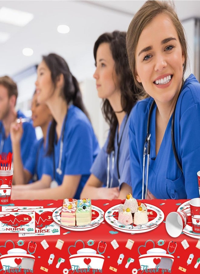 AUOCATTAIL 24 Pcs Nurses Paper Plates Graduation Nurse Party Decorations 7" Thank You Nurse Disposable Tableware Congrats Grad Dessert Plates for Doctors Day Nursing Week School Office Party Supplies - Image 4