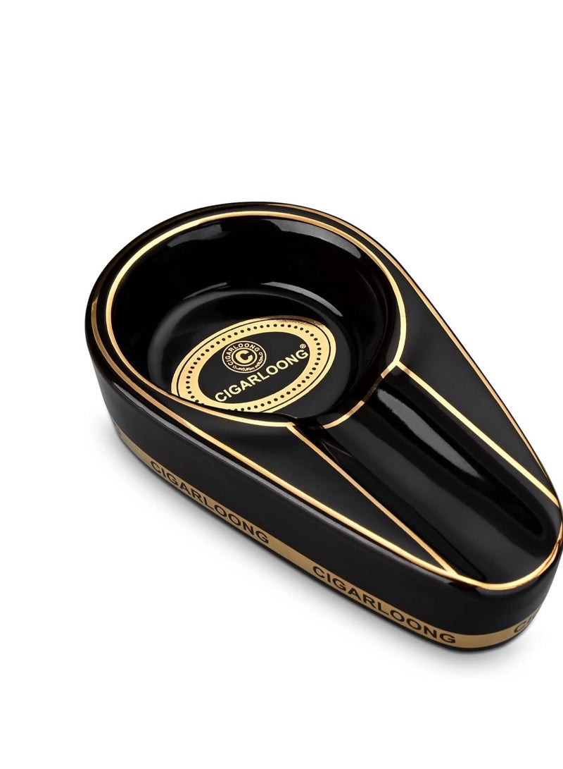 Hemingway Luxury Porcelain Ashtray – Classic Black & Gold Design – Single Slot – Portable - Image 1