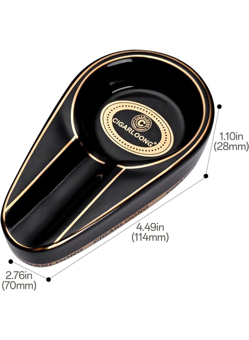 Hemingway Luxury Porcelain Ashtray – Classic Black & Gold Design – Single Slot – Portable - Image 2