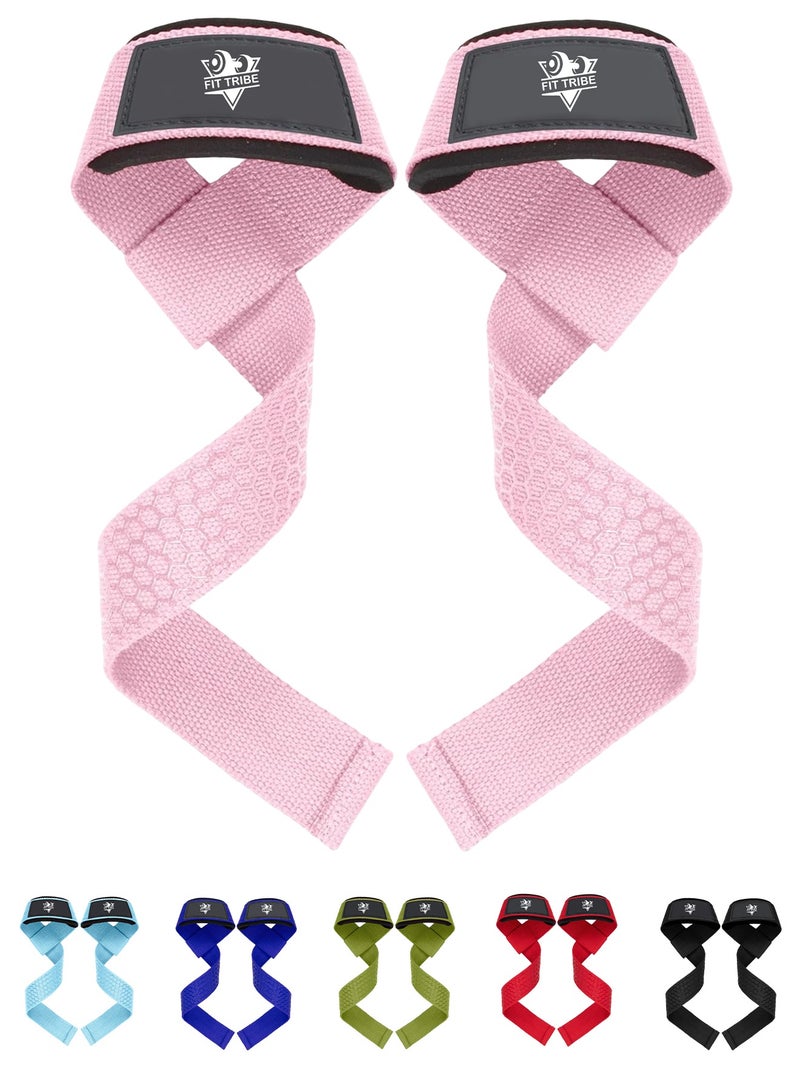 FIT TRIBE Weight Lifting Straps, Gym Straps for Weight Lifting Support, Powerlifting, Bodybuilding & Fitness, Adjustable Wrist Straps for Men & Women - Strength Training Gym Accessories (Pink) - Image 1