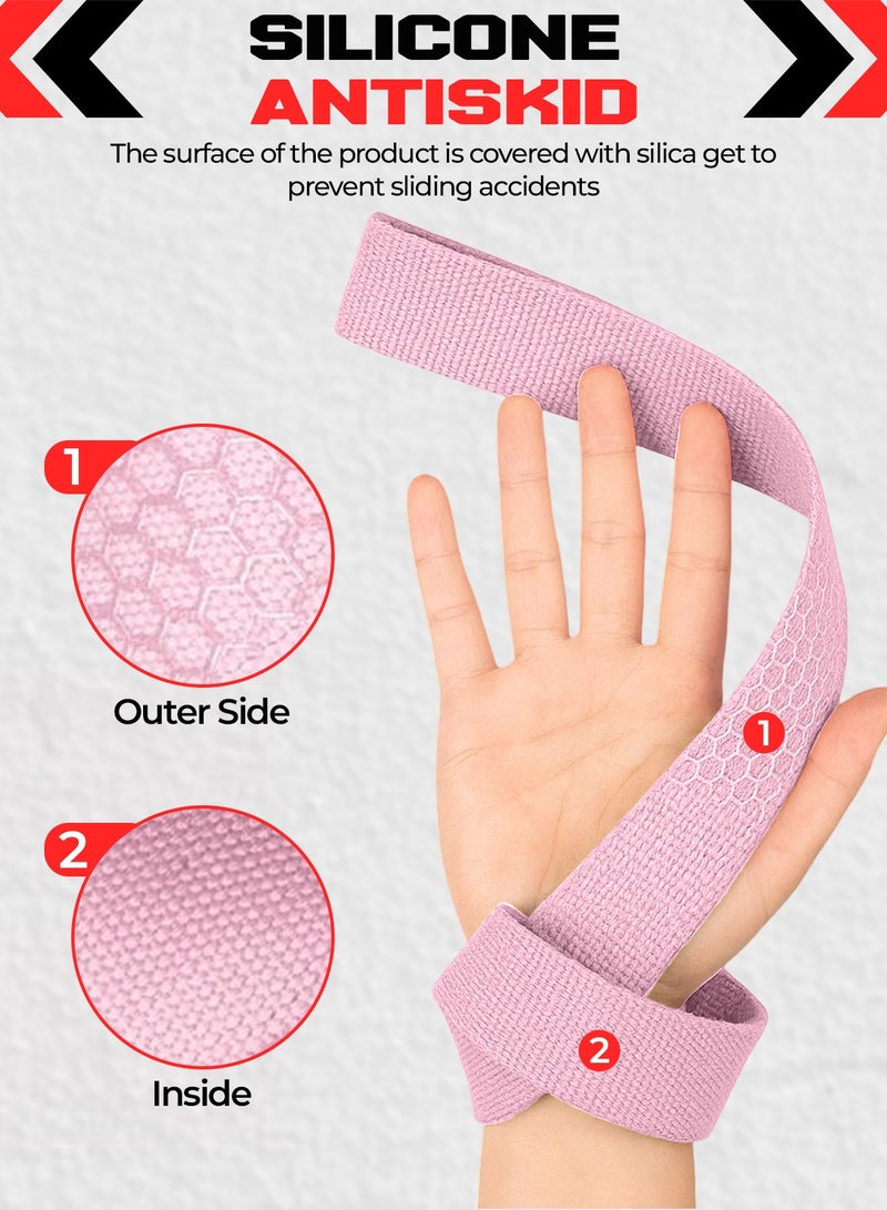 FIT TRIBE Weight Lifting Straps, Gym Straps for Weight Lifting Support, Powerlifting, Bodybuilding & Fitness, Adjustable Wrist Straps for Men & Women - Strength Training Gym Accessories (Pink) - Image 4