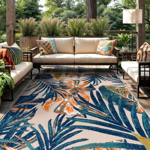 Rugshop Tropical Floral Leaves IndoorOutdoor Area Rug 5 x 7 Multi