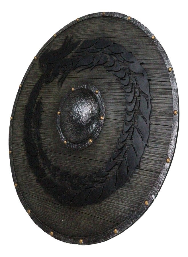 إيبروس جيفت لوحة جدارية من الراتنج بتصميم درع محارب فايكنغ، بلمسة نهائية خشبية عتيقة، مستوحاة من أساطير الإسكندنافية القديمة، تمثل رمز التنين وعجلة النار. تُضفي لمسة من سحر العالم القديم على ديكور منزلك. - Image 3