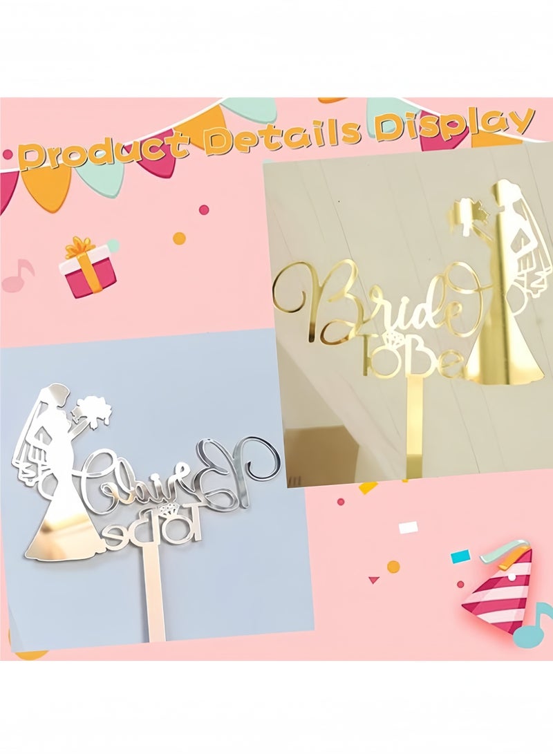 2 PCS Bride To Be Cake Toppers,Acrylic Wedding Shower Cake Topper for Bridal Engaged Wedding Party Dessert Script Cake Topper for Weddings - Image 3
