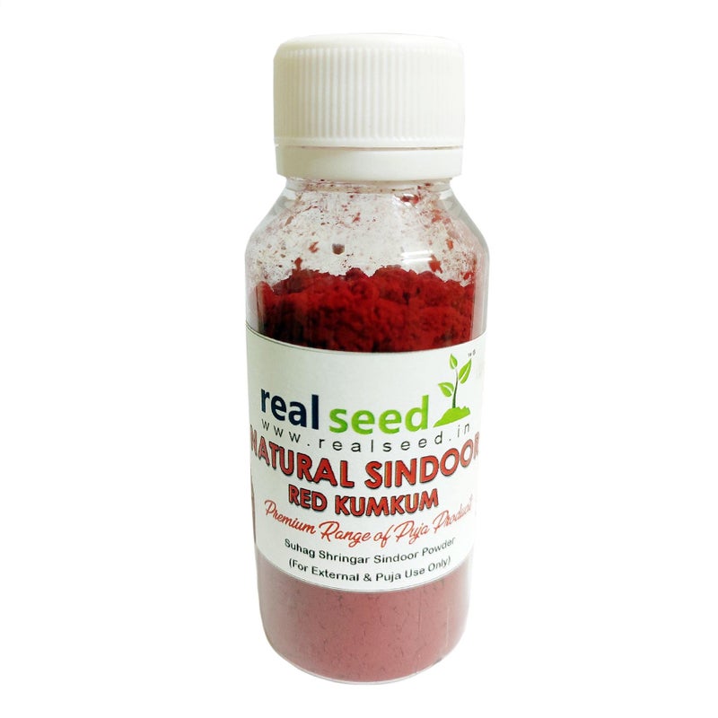 Real Seed Natural Sindoor Red Kumkum Suhag Shringar Sindoor Powder Premium Range of Puja Products Traditional Sindur Non Scented Kumkum Kungumam Weight 30 GMS - Image 1