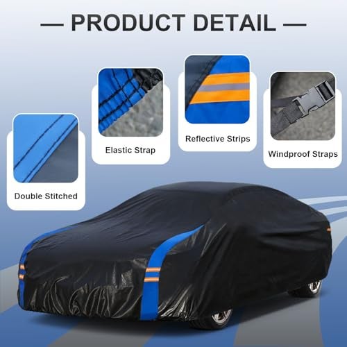 Molebt Car Cover Waterproof All Weather for Automobiles, Full Exterior Covers for Sedan & Coupe (186-193 inch) Universal Fit for Ford Mustang, Chevy Camaro Corvette etc. Rain Sun Snow Protection. - Image 3