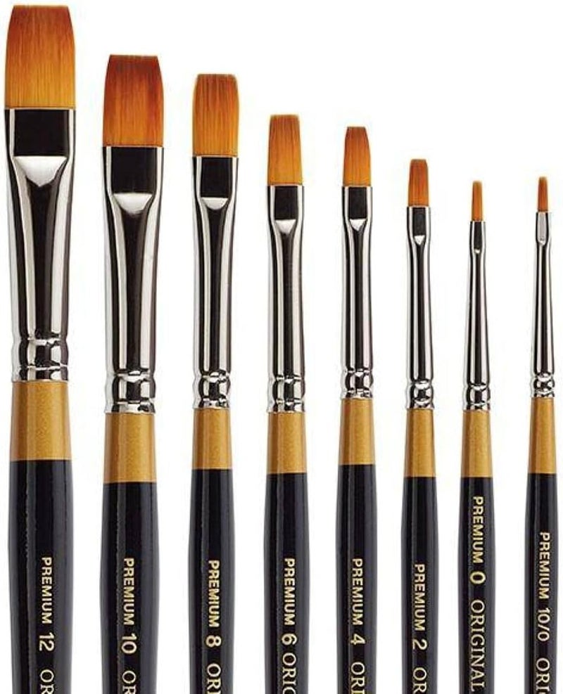 KINGART Premium 8 pc. Original Gold 9300 Series Shader Artist Brush Set, Synthetic Golden Taklon Hair for Acrylic, Oil, and Gouache Painting, Short Handle, 8 Sizes: 10/0, 0, 2, 4, 6, 8, 10, 12 - Image 1