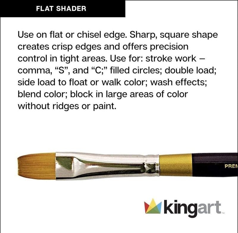 KINGART Premium 8 pc. Original Gold 9300 Series Shader Artist Brush Set, Synthetic Golden Taklon Hair for Acrylic, Oil, and Gouache Painting, Short Handle, 8 Sizes: 10/0, 0, 2, 4, 6, 8, 10, 12 - Image 3
