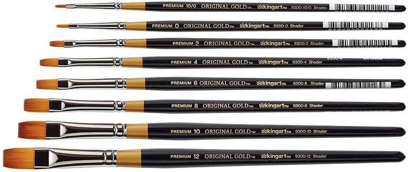 KINGART Premium 8 pc. Original Gold 9300 Series Shader Artist Brush Set, Synthetic Golden Taklon Hair for Acrylic, Oil, and Gouache Painting, Short Handle, 8 Sizes: 10/0, 0, 2, 4, 6, 8, 10, 12 - Image 2