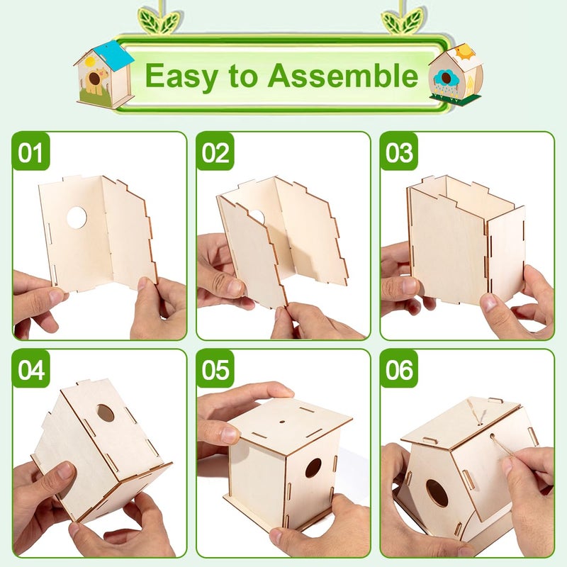 QUYSK 24 Sets DIY Wood Birdhouse Bulk for Kids Parties and Classrooms, Art Painting Bird House Craft Kit Unfinished Wood Bird Houses to Paint for Kids 3+ Spring Summer Arts and Craft Projects - Image 3