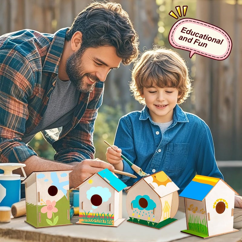 QUYSK 24 Sets DIY Wood Birdhouse Bulk for Kids Parties and Classrooms, Art Painting Bird House Craft Kit Unfinished Wood Bird Houses to Paint for Kids 3+ Spring Summer Arts and Craft Projects - Image 4