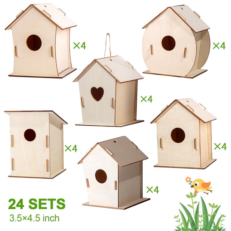 QUYSK 24 Sets DIY Wood Birdhouse Bulk for Kids Parties and Classrooms, Art Painting Bird House Craft Kit Unfinished Wood Bird Houses to Paint for Kids 3+ Spring Summer Arts and Craft Projects - Image 2