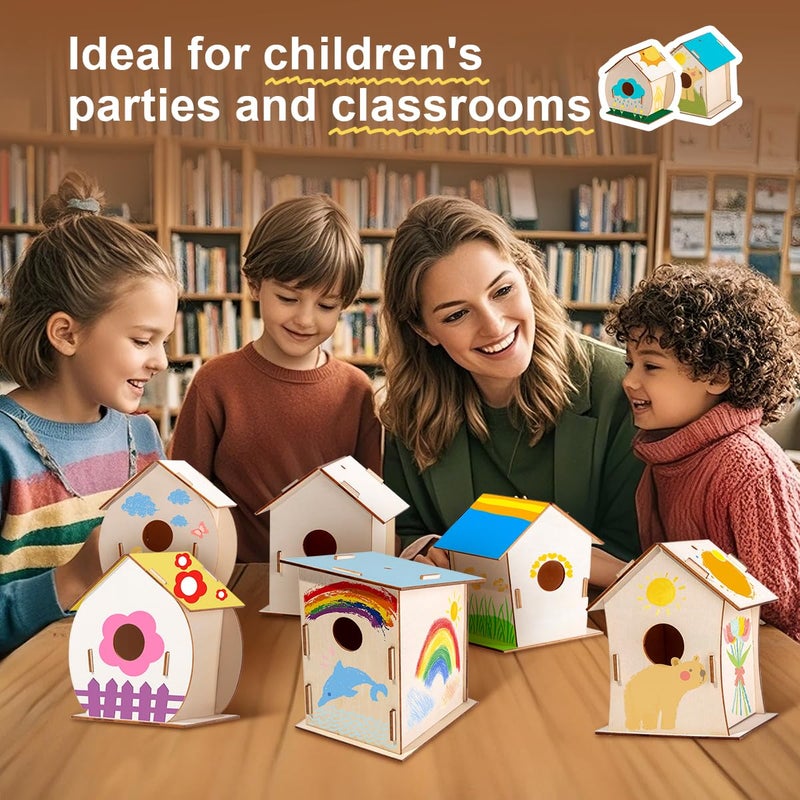 QUYSK 24 Sets DIY Wood Birdhouse Bulk for Kids Parties and Classrooms, Art Painting Bird House Craft Kit Unfinished Wood Bird Houses to Paint for Kids 3+ Spring Summer Arts and Craft Projects - Image 5