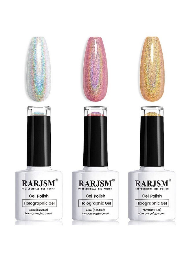 RARJSM Holographic Gel Nail Polish Set 3Pcs Rose Gold Silver Gorgeous Glossy Soak Off Nail Gel With Glitter Mermaid Unicorn Effect Lamp Curing Required For Nail Art Design Manicure Salon Diy At Home  - Image 1