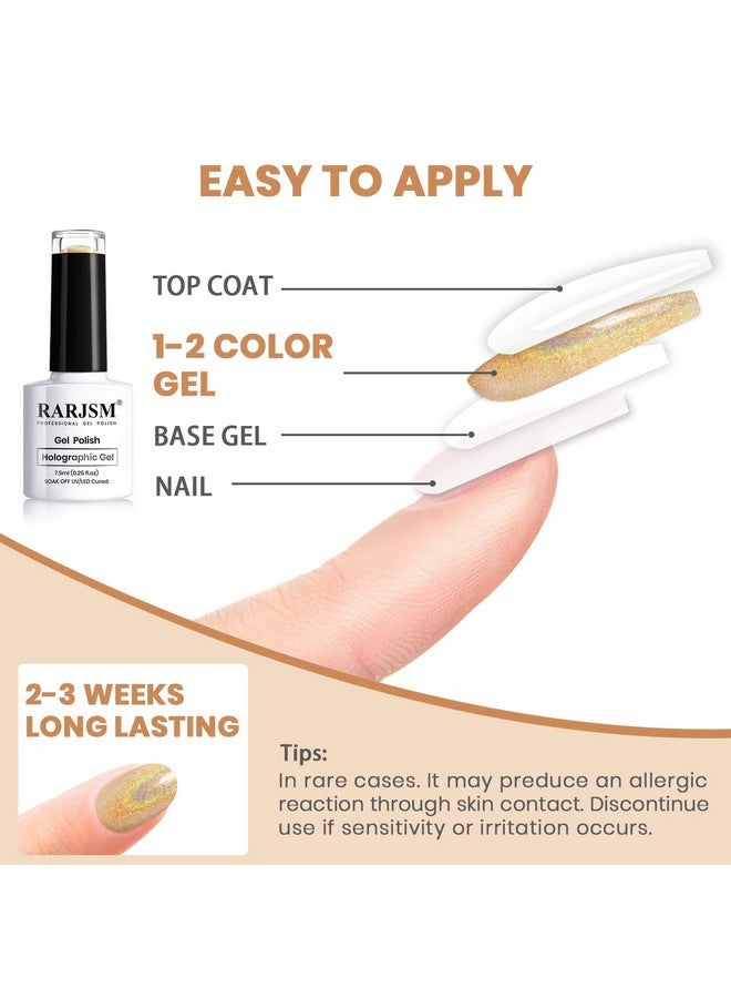 RARJSM Holographic Gel Nail Polish Set 3Pcs Rose Gold Silver Gorgeous Glossy Soak Off Nail Gel With Glitter Mermaid Unicorn Effect Lamp Curing Required For Nail Art Design Manicure Salon Diy At Home  - Image 5