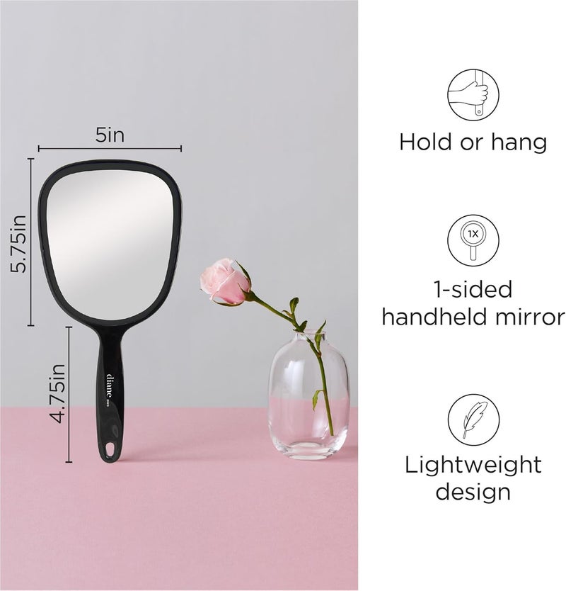 Diane Standard 1X Magnification Hand Mirror - Black, 5" x 11" - Ideal for Salon, Grooming, and Travel - Image 2