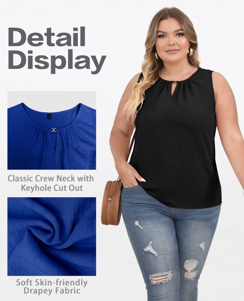 OLRIK Plus Size Flowy Tank Top Loose Fit Summer Sleeveless Blouse Black-2X - Image 5