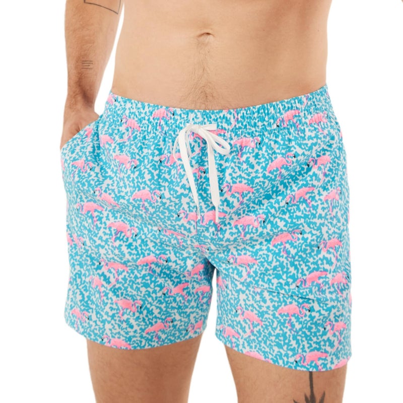 Chubbies Mens Swim Trunks â€“ Mens Swim Shorts with 4-Way Stretch, 5.5â€ Beach Shorts with Elastic Waist, Drawstring, Mesh Lining, UPF 50+ (Domingos are for Flamingos, Large) - Image 1