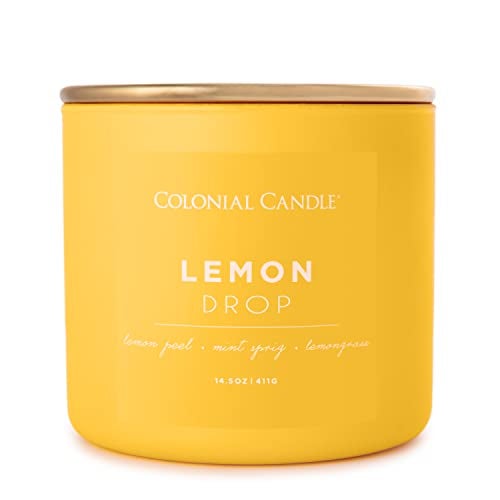 Colonial Candle Lemon Drop Scented Jar Candle Pop of Color Collection 3 Wick 145 oz  Up to 60 Hours Burn