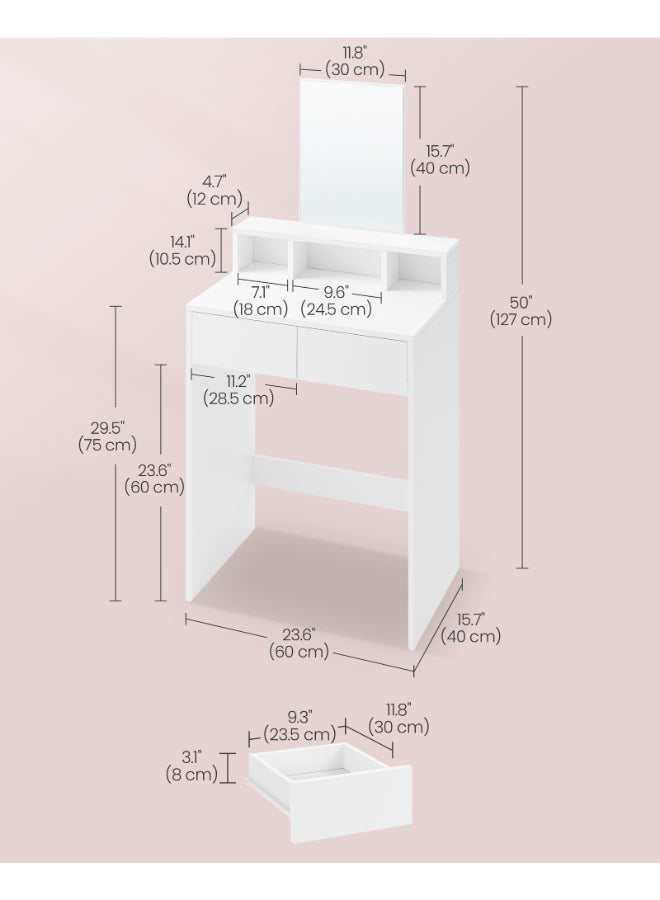 VASAGLE Dressing Table with Large Mirror, Vanity Table with 2 Drawers and 3 Compartments, Makeup Table, Modern White - Image 5