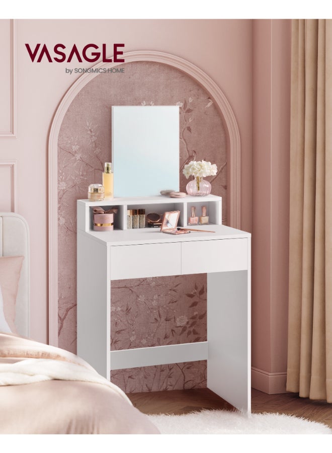 VASAGLE Dressing Table with Large Mirror, Vanity Table with 2 Drawers and 3 Compartments, Makeup Table, Modern White - Image 2