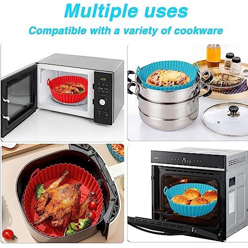 Carrot - Air Fryer Liners I Silicone Basket Baking Tray I Pot with Ear Handles I Nonstick Reusable Heat Resistant I Cooking Oven Insert Accessories - Multicolor (8 inch, Pack of 2) (Round) - Image 4