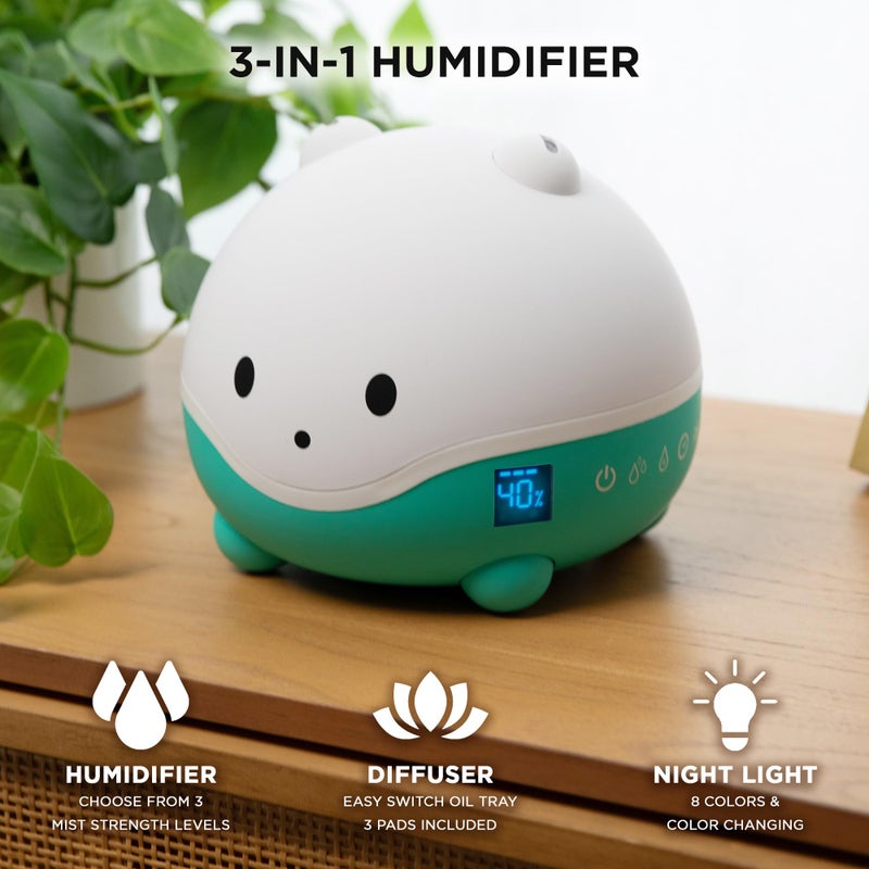 LittleHippo WISPI 3-in-1 Humidifier, Diffuser & Night Light for Baby/Kids - 3 Mist Strength, 7 LED Color Changing Lights, Essential Oil Tray for Aromatherapy - Cute Humidifiers for Bedroom/Nursery - Image 2