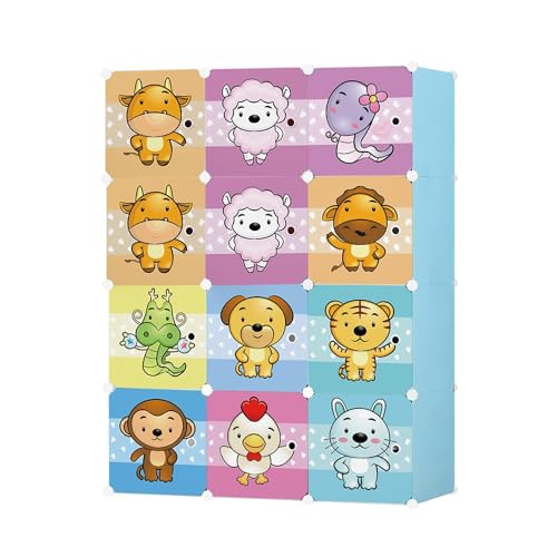 AYSIS Almirah for Clothes,Plastic Soft Sheet Collapsible Wardrobe for Clothes for Kids Clothes/Toy/Book, Baby Cupboard for Clothes Storage in Bedroom Nursery,Cartoon (Zodiac Blue, 12-Shelf-12-Door) - Image 3