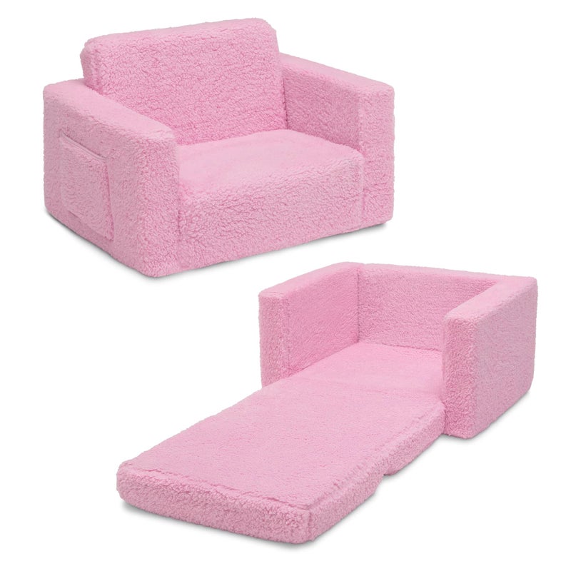 Delta Children Cozee FlipOut Sherpa 2in1 Convertible Chair to Lounger for Kids Pink