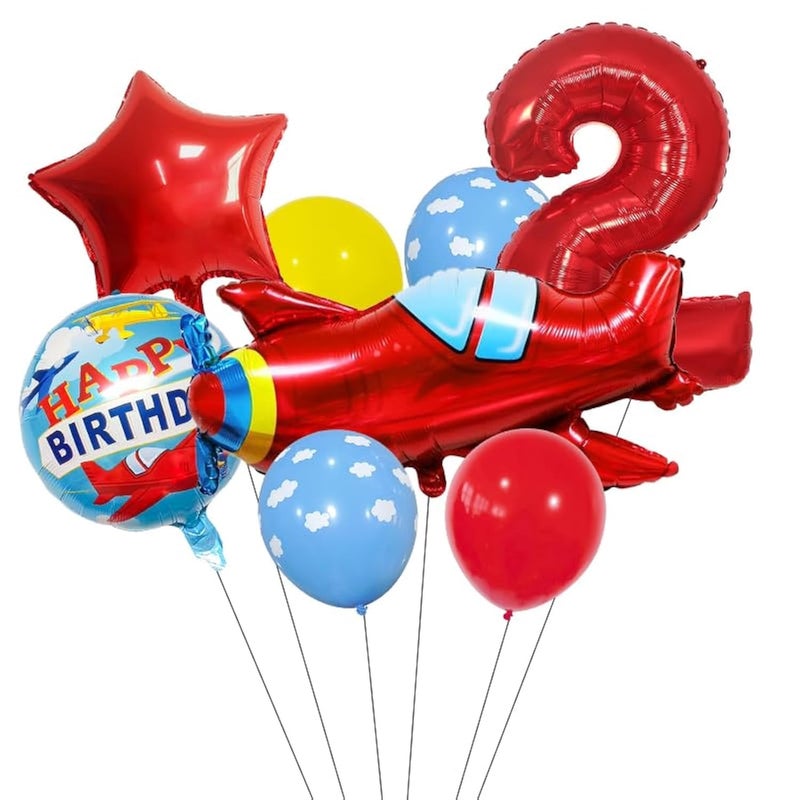 مانجو 2nd طائرة عيد ميلاد بالونات مجموعة 8 قطع بالونات نقل الطائرات رقم 2 بالون طائرة حمراء للحزب رقائق الهيليوم - Image 1