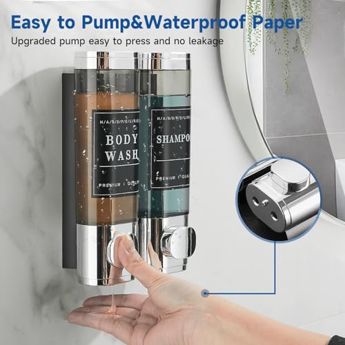 Cabo Deseado Shampoo and Conditioner Dispenser, Shower Soap Dispenser 2 Chamber No Drill Wall-Mounted Shampoo Dispenser for Shower Wall Mounted Shower Dispenser for Bathroom Hotel Large Capacity,Chrome - Image 3