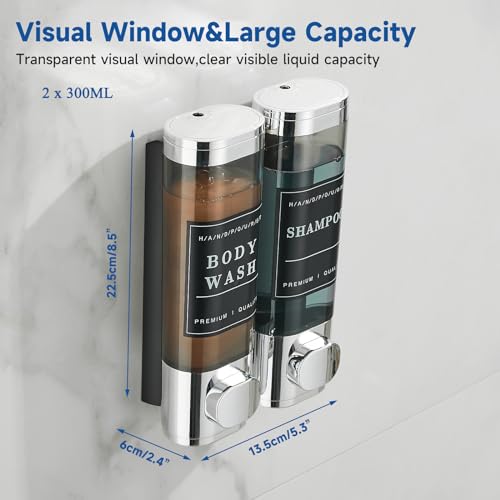 Cabo Deseado Shampoo and Conditioner Dispenser, Shower Soap Dispenser 2 Chamber No Drill Wall-Mounted Shampoo Dispenser for Shower Wall Mounted Shower Dispenser for Bathroom Hotel Large Capacity,Chrome - Image 4