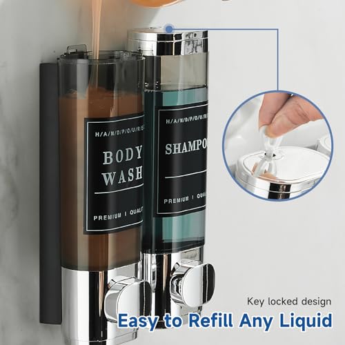 Cabo Deseado Shampoo and Conditioner Dispenser, Shower Soap Dispenser 2 Chamber No Drill Wall-Mounted Shampoo Dispenser for Shower Wall Mounted Shower Dispenser for Bathroom Hotel Large Capacity,Chrome - Image 5
