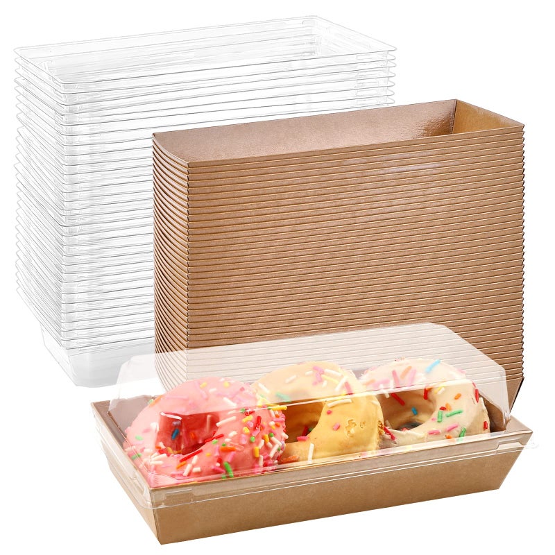 Ocmoiy Charcuterie Boxes with Clear Lids 100 Pack Kraft Bakery Boxes Cookie Boxes Small Treat Boxes for Pastry Sandwich Cupcakes Strawberries Dessert To Go Containers