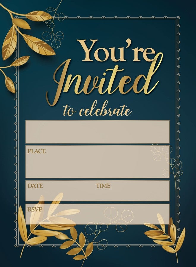 Stonehouse Collection | You Are Invited Formal Navy and Gold Fill-in Party Invitations With Envelopes | 25 Invites & Envelopes | Wedding, Baby Shower, Rehearsal Dinner, Birthday Party (You're Invited) - Image 2