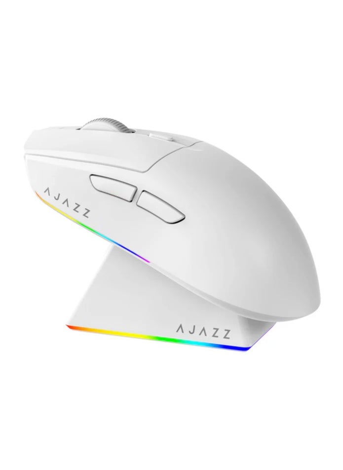 A-jazz AJ139 V2 MC Gaming Mouse with RGB Magnetic Base, 3-Mode Connection: USB Wired/2.4G Wireless/BT, 500mAh Battery Capacity, 80 Million Magnetic Clicks, Adjustable Resolution: 12000DPI, PAW3311 Sensor, Ultra-Light Design, White  - Image 1