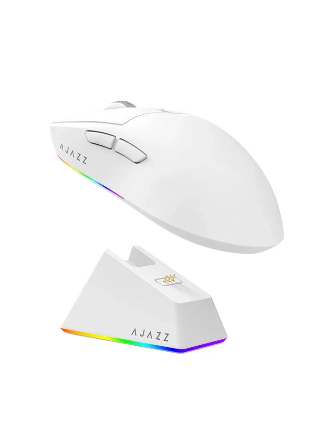 A-jazz AJ139 V2 MC Gaming Mouse with RGB Magnetic Base, 3-Mode Connection: USB Wired/2.4G Wireless/BT, 500mAh Battery Capacity, 80 Million Magnetic Clicks, Adjustable Resolution: 12000DPI, PAW3311 Sensor, Ultra-Light Design, White  - Image 3