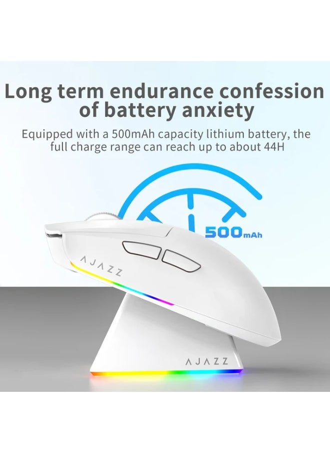 A-jazz AJ139 V2 MC Gaming Mouse with RGB Magnetic Base, 3-Mode Connection: USB Wired/2.4G Wireless/BT, 500mAh Battery Capacity, 80 Million Magnetic Clicks, Adjustable Resolution: 12000DPI, PAW3311 Sensor, Ultra-Light Design, White  - Image 5