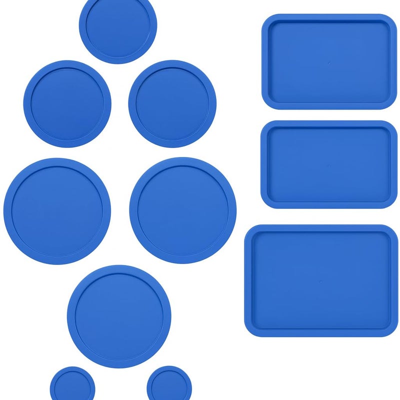 MRX Solutions Replacement Lids for Pyrex Glass Food Storage Containers Rectangular (1) 1-Cup (2) 2-Cup (2) 4-Cup (1) 7-Cup (2) 3-Cup (1) 6-Cup Round Rectangle (Blue) - Image 1