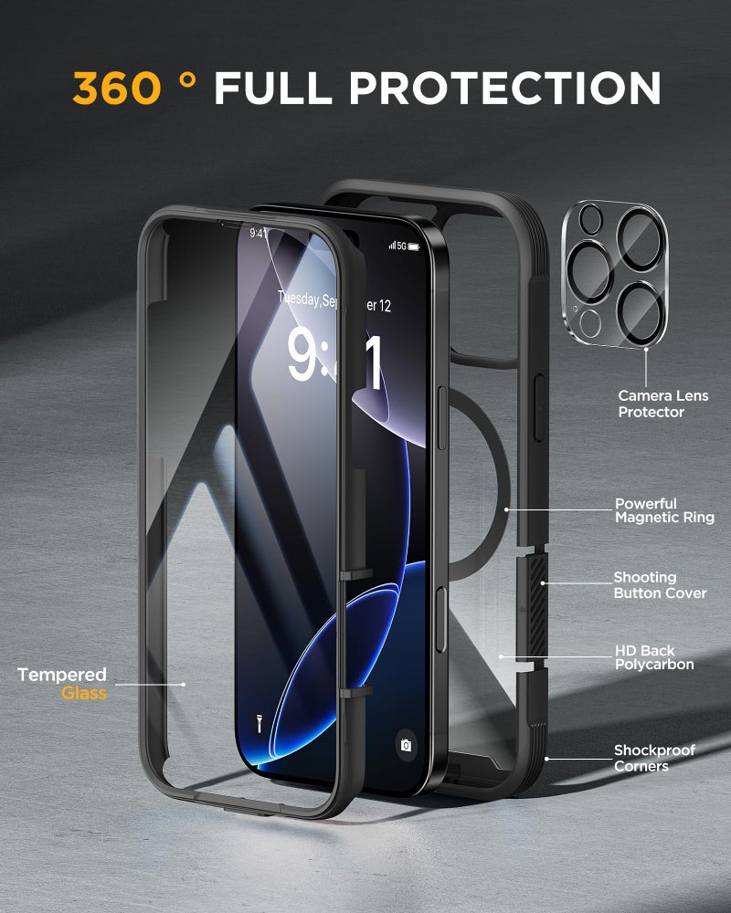 Miracase Magnetic for iPhone 16 Pro Max Case 6.9'' [Compatible with MagSafe] Full-Body Phone case with Built-in Glass Screen Protector& Camera Protector,Drop Proof 16 Pro Max Cover,Black - Image 2